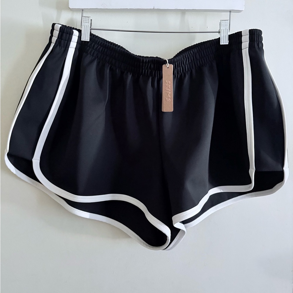 SKIMS Black Athletic Shorts with White Piping